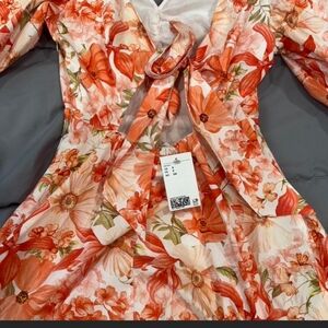 H&M Floral Long Sleeve Dress - Orange and White